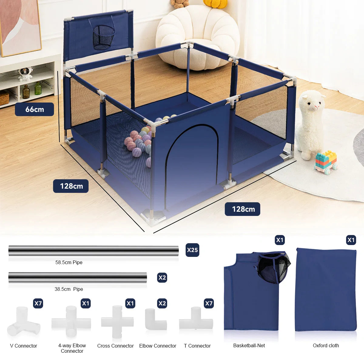 Grondbox - Speelbox - Grondbox Baby - Playpen - 128x128x66cm - Blauw