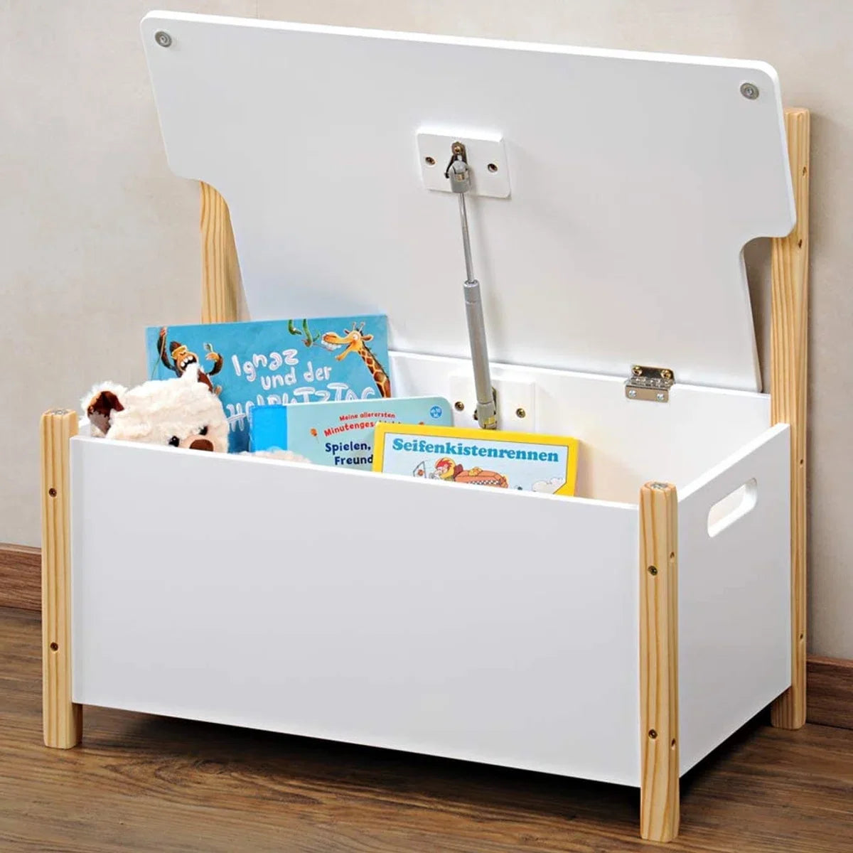 FSC® Houten Opbergkist met zitbank - Speelgoedkist - Voor het opbergen van kinderspeelgoed - Houten bank - Afm. 60 x 34.5 x 56 Cm