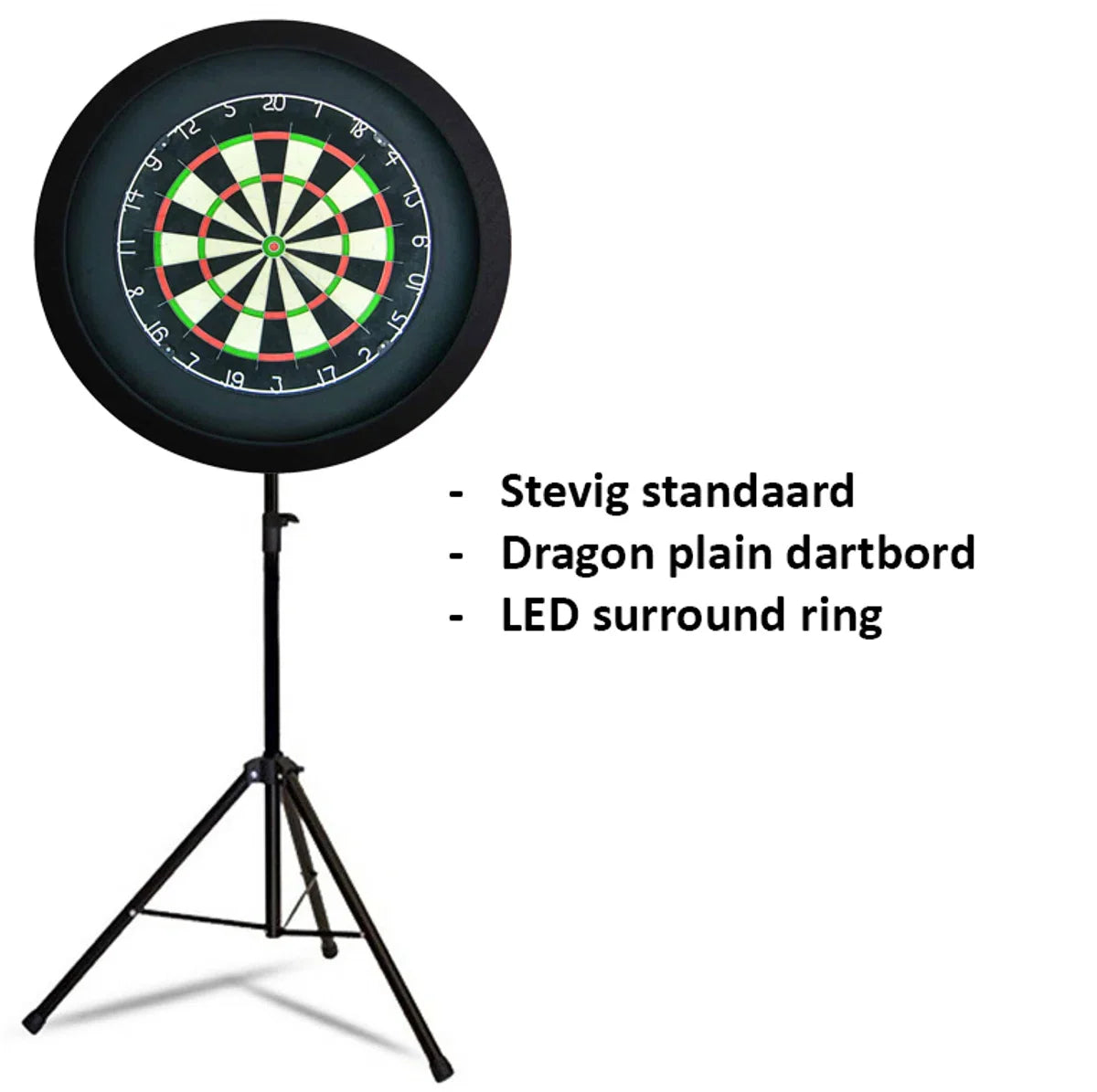 Dartset - Draagbare dartbordstandaard LED-pakket - inclusief best geteste - dartbord - en - LED-surroundring - zwart