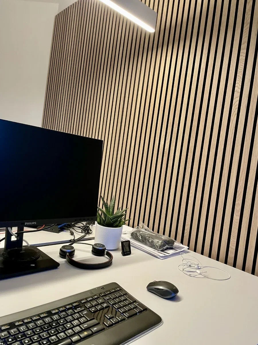 Eiken houtfineer Naturel Promo - Akoestisch Houten Wandpaneel - 240 x 60 cm | Echt Hout | Houten latten | Akupanel | Wanddecoratie| 3D Wandpanelen | Muurdecoratie | Lattenwanden | Wood panels | Eikenhoutfineer