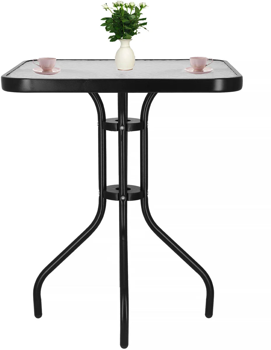 Springos Tuin table | Outdoor table | Side table Outdoor | Metal | Tempered Glass | Square | 60 x 60 x 70 cm | Black