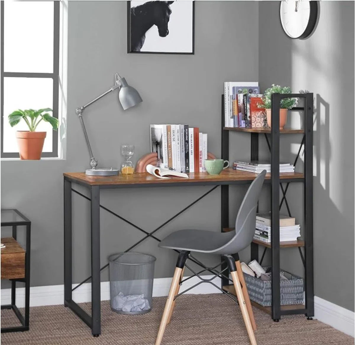 Mazazu - Desk - Computer Desk with Shelves - Home Office - Industrial - Vintage - Brown/Black - 60x120x76/120
