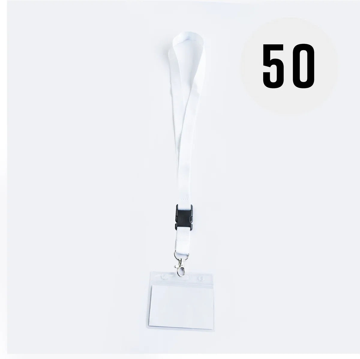 White lanyard with badge/card holder, per 50 pieces