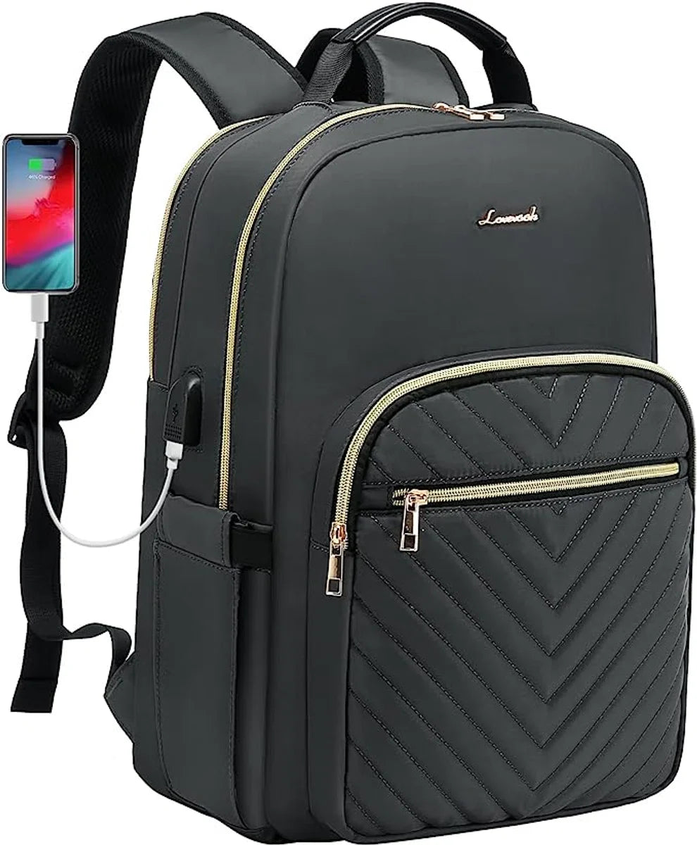 Laptoprugzak voor dames, 15,6 inch, waterdicht, schoolrugzak, voor meisjes en tieners, met laptopvak en USB-oplaadaansluiting, stijlvol, voor school, universiteit, reizen, werk