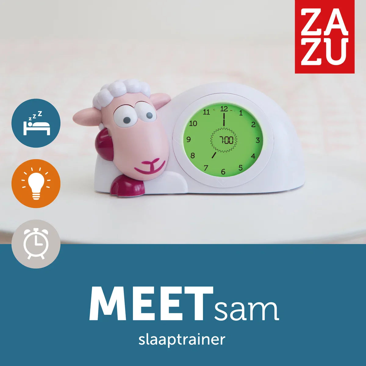 Sam Slaaptrainer - Met nachtlampfunctie en slaaptimers - Roze / Wit