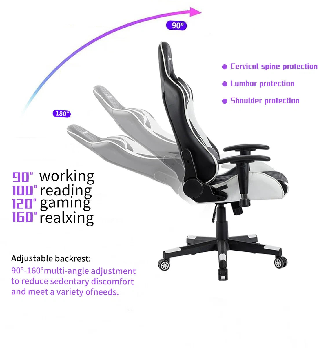 Seven Comfort - Game Stoel - Gaming Stoel - Gaming Chair - Zwart - Bureaustoel Met Nekkussen & Verstelbaar Rugkussen - Instelbare Zithoogte