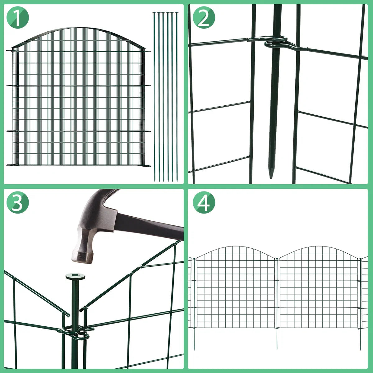 Schapenhek Vijverhekwerk Metalen Hek NIEUW 11-delig Hekwerk Metaal Tuinhek Tuinpoort GROEN Sierhekwerk (topboog)