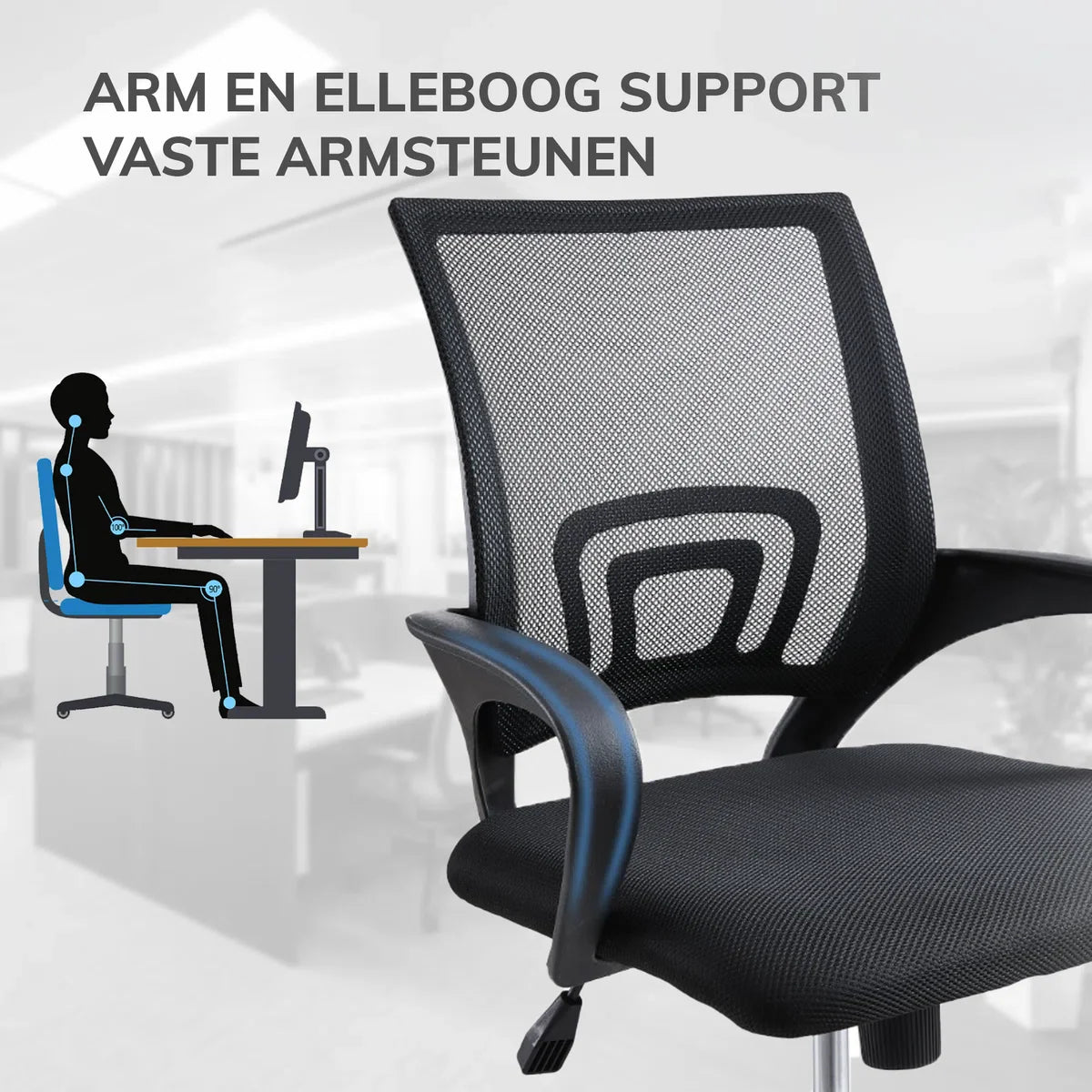 ACAZA Office Chair with Armrests - Height Adjustable - with Wheels - Ergonomic Office Chair - Black
