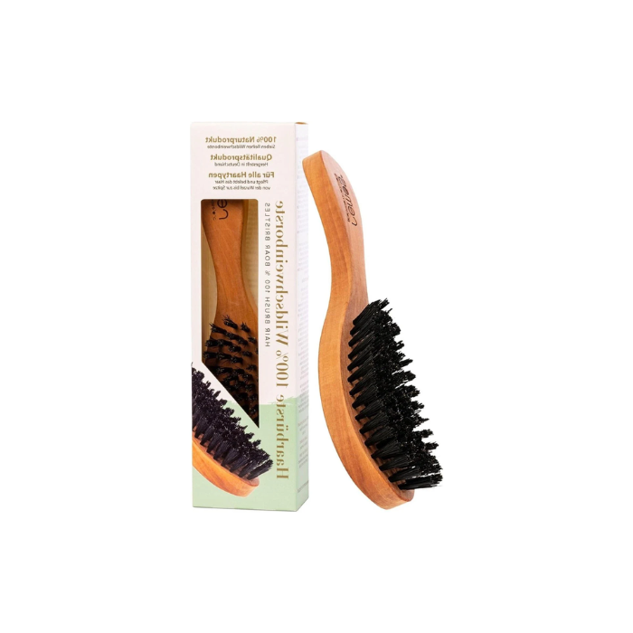 Hairbrush made from pearwood and wild boar bristles with a broad handle - natural REMOS quality