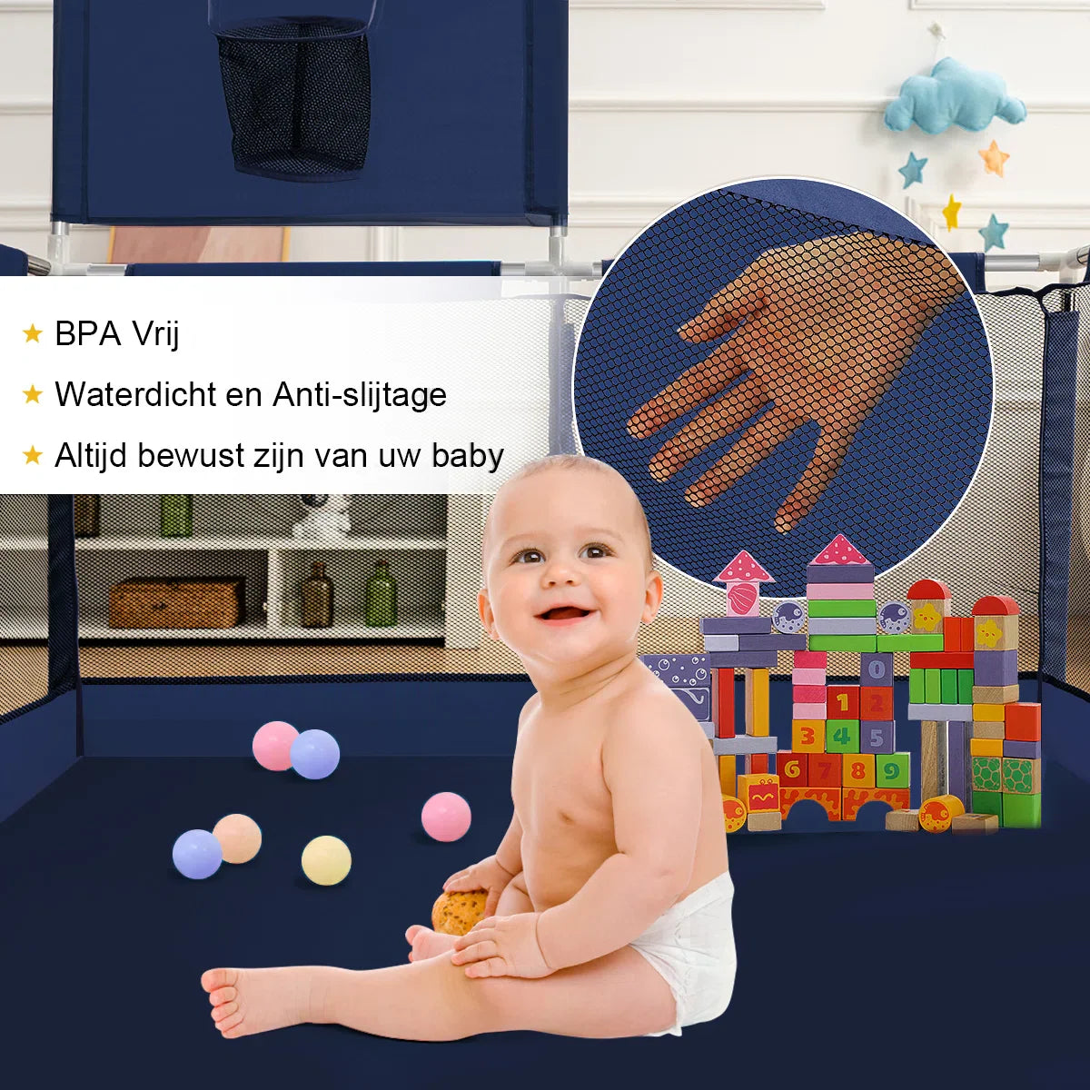 Grondbox - Speelbox - Grondbox Baby - Playpen - 128x128x66cm - Blauw