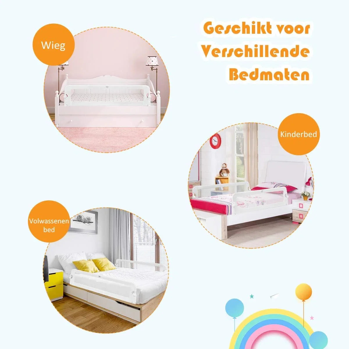 Bedhekje bescherming, 150 x 40 x 42 cm, opklapbaar veiligheidsbedhek voor peuters, kinderen & baby, omlaag te duwen hek voor converteerbare wieg, tweelingkinderen, tweepersoonsbed, eenpersoonsbed, kingsize en queensize matras (wit, 150 x 40 x 42 cm)