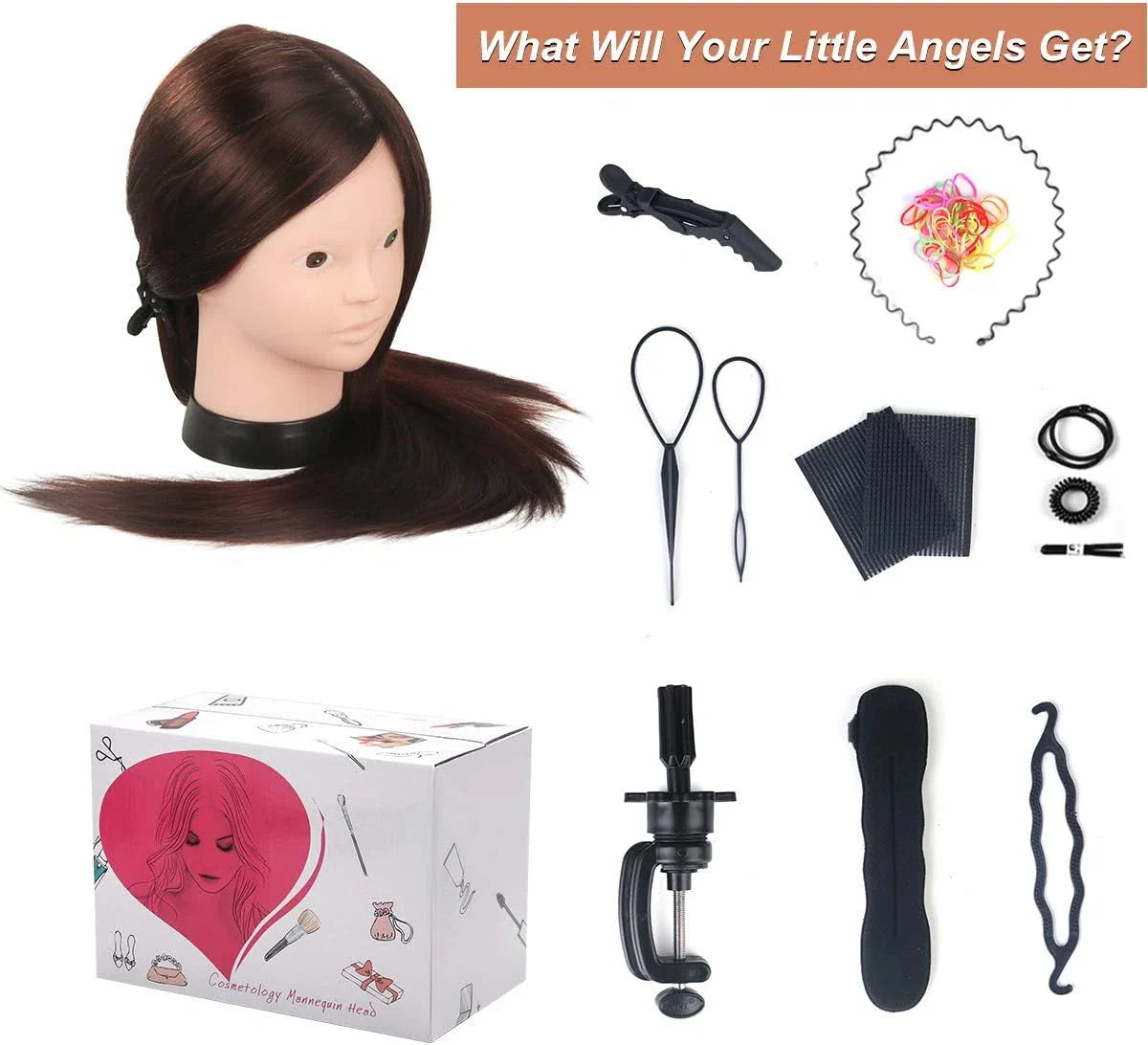 20 Inch 60% Echt Menselijk Haar Trainingshoofd Etalagepop Hoofd Cosmetologie Kappers Etalagepop Dummy Pop Hoofd met Tafelklemhouder & DIY Haarstyling Vlecht Set