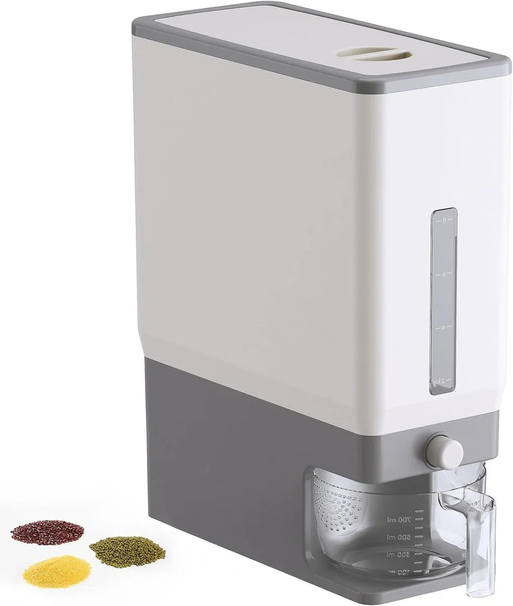 Rijst Dispenser 11.5 kg - Opslag Containers Vochtbestendige Emmer - Maatbeker Graan Meel Soja - Keuken Voorraadkast Huishouden BPA-Vrij rijstdoseerder