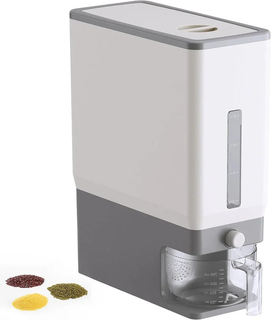 Rijst Dispenser 11.5 kg - Opslag Containers Vochtbestendige Emmer - Maatbeker Graan Meel Soja - Keuken Voorraadkast Huishouden BPA-Vrij rijstdoseerder