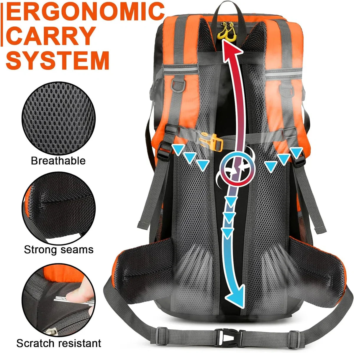 Hiking Backpack, 50L Trekking Rucksack with Rain Cover, Travel Backpack Waterproof Camping Backpack for Hiking, Camping, Climbing, Travel, Sports, Men and Women