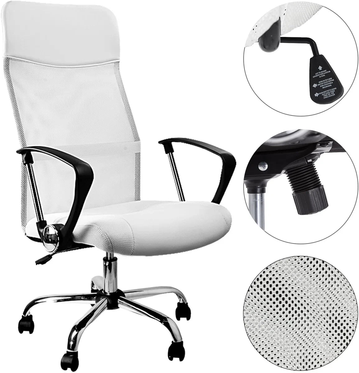 Casaria Bureaustoel met mesh wit