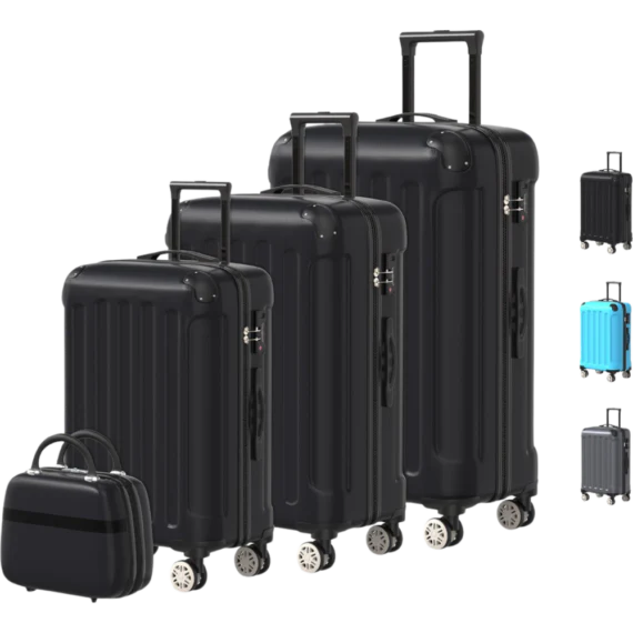 Voyagoux® 4-Delige Kofferset – ABS Kofferset – L / M / S / XS – Koffer – Zwart