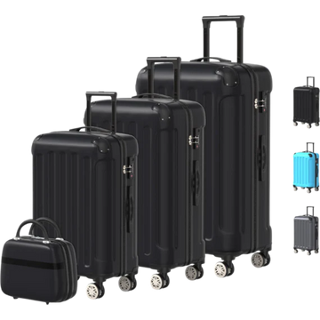 Voyagoux® 4-Delige Kofferset – ABS Kofferset – L / M / S / XS – Koffer – Zwart