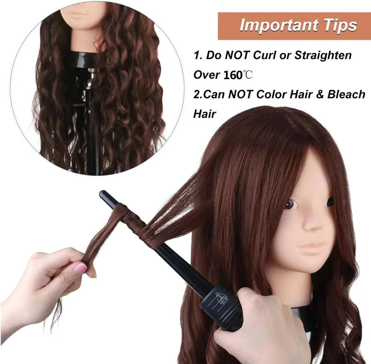 20 Inch 60% Echt Menselijk Haar Trainingshoofd Etalagepop Hoofd Cosmetologie Kappers Etalagepop Dummy Pop Hoofd met Tafelklemhouder & DIY Haarstyling Vlecht Set