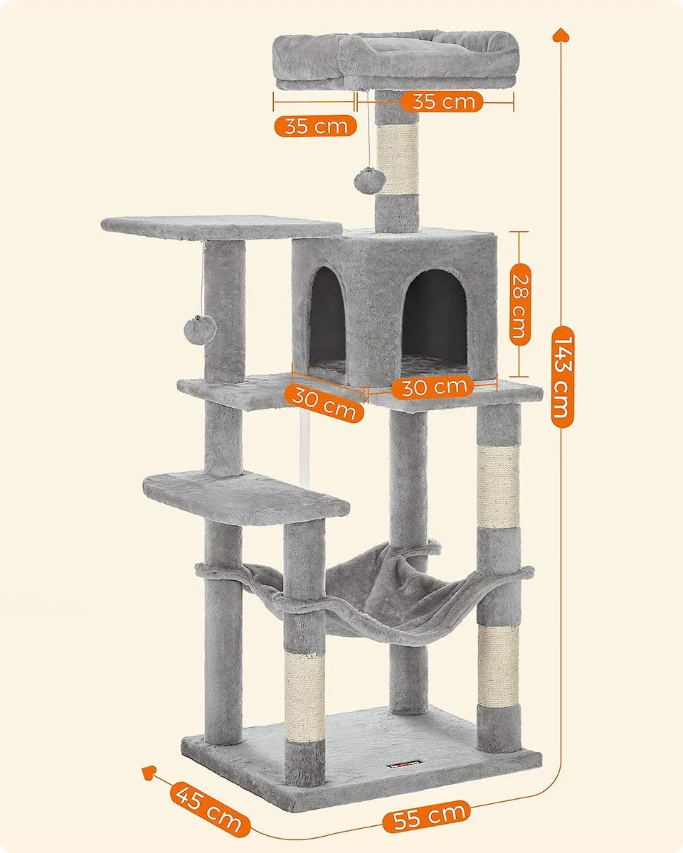 MIRA Home - Krabpaal - Kattenhuis - Kattenmeubel - Kattenboom - Kattenpaal - Hangmat - 55x45x143cm