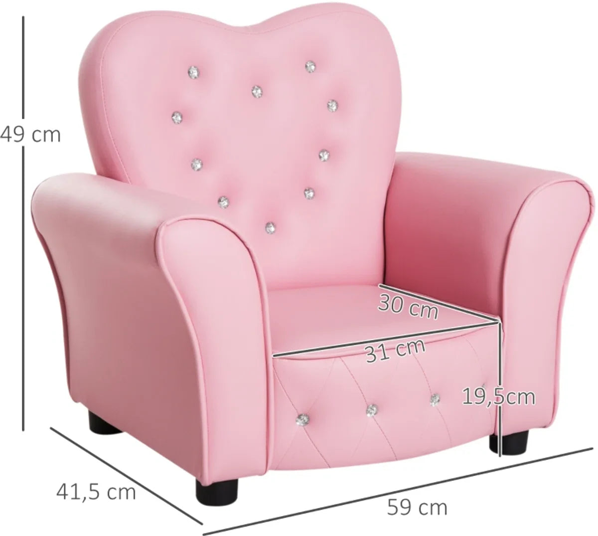 Kinderstoel - Kinderzetel - Kindersofa - Kinderbankje - Roze - L59 x B41,5 x H49 cm