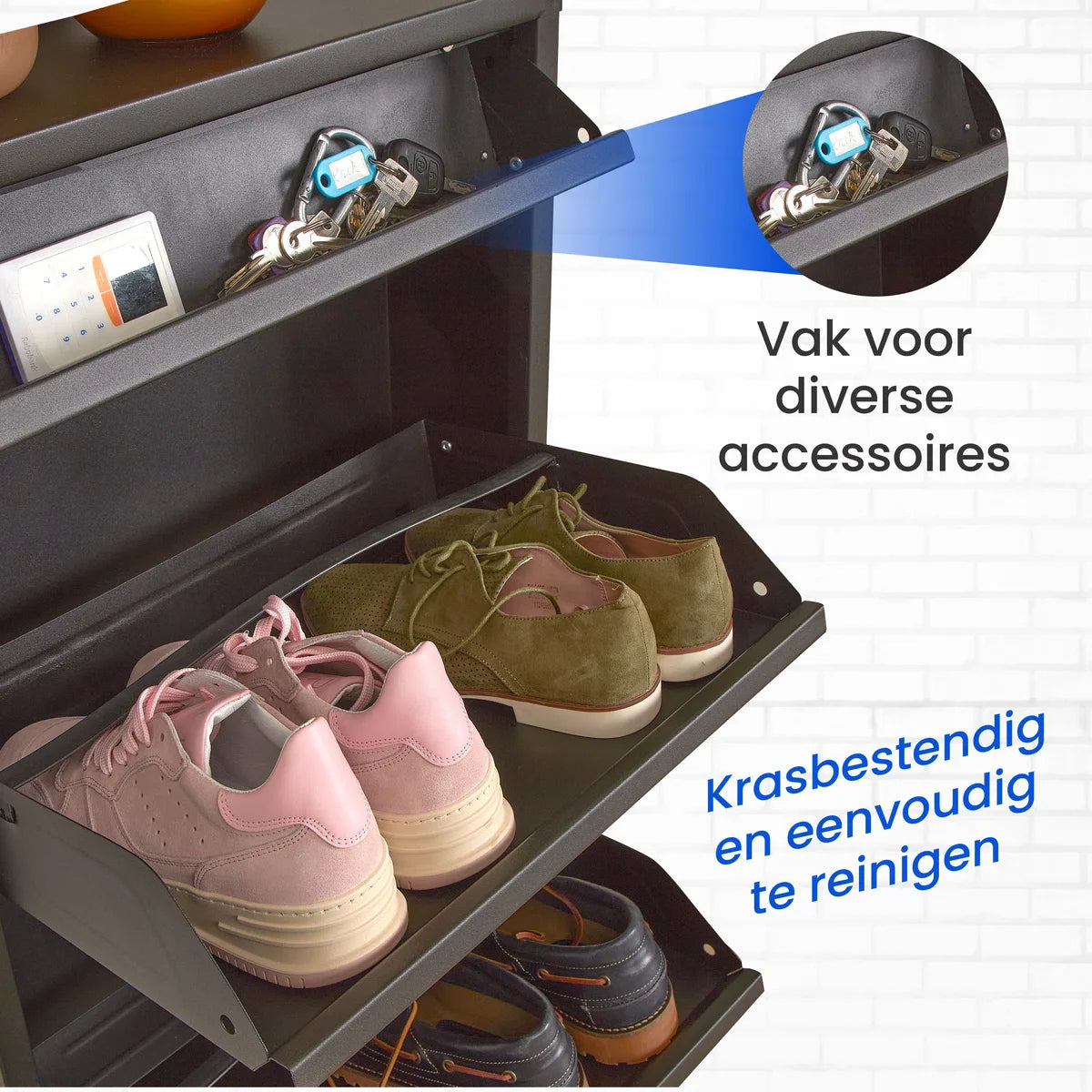 VEEHAUSÂ® - Graham - Praktisch schoenenrek - schoenenrek zwart - schoenenrek met 3 niveaus - extra niveau - schoenenkast zwart - schoenenrek metaal industrieel - metaal - 50 x 114 x 15cm -zwart
