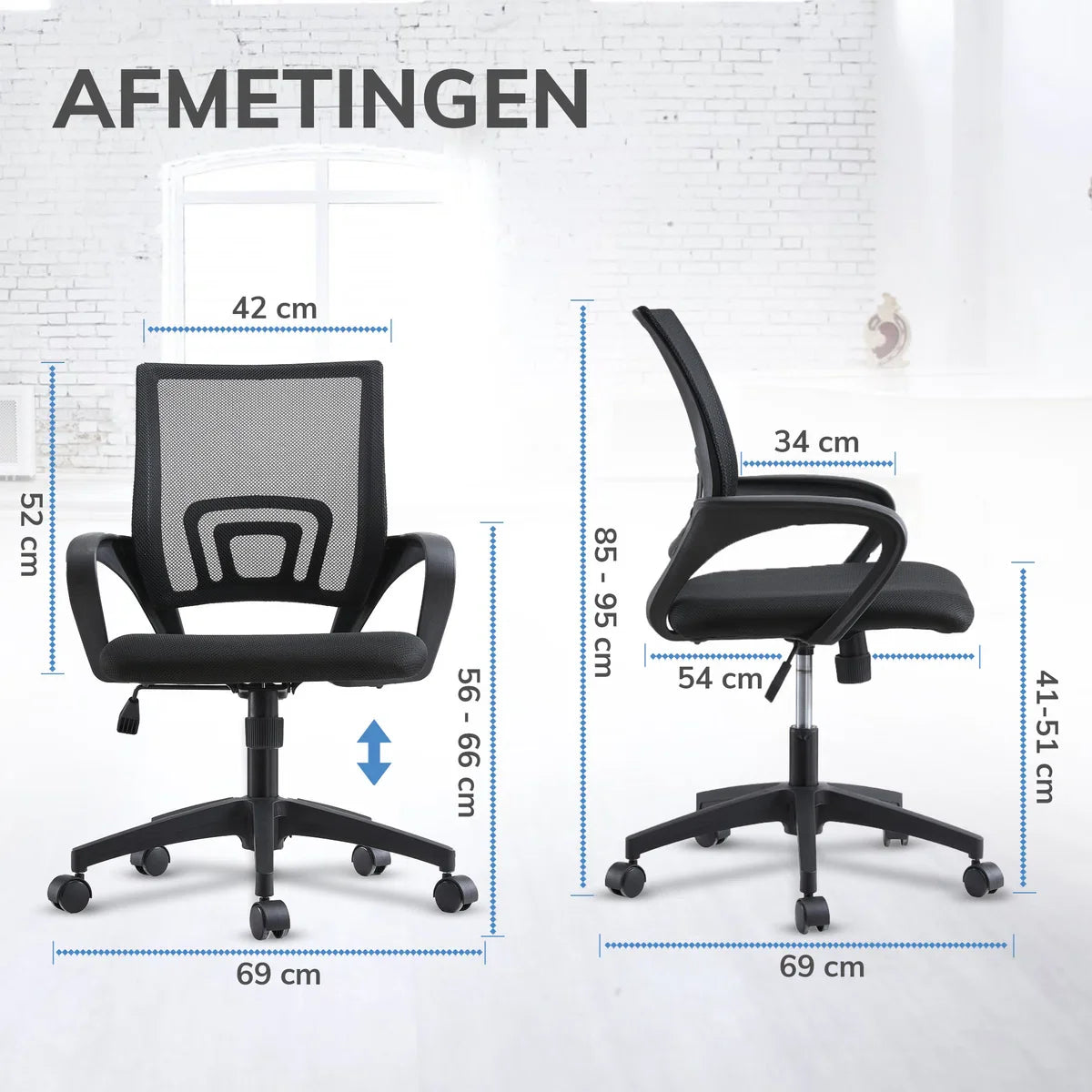 ACAZA Office Chair with Armrests - Height Adjustable - with Wheels - Ergonomic Office Chair - Black