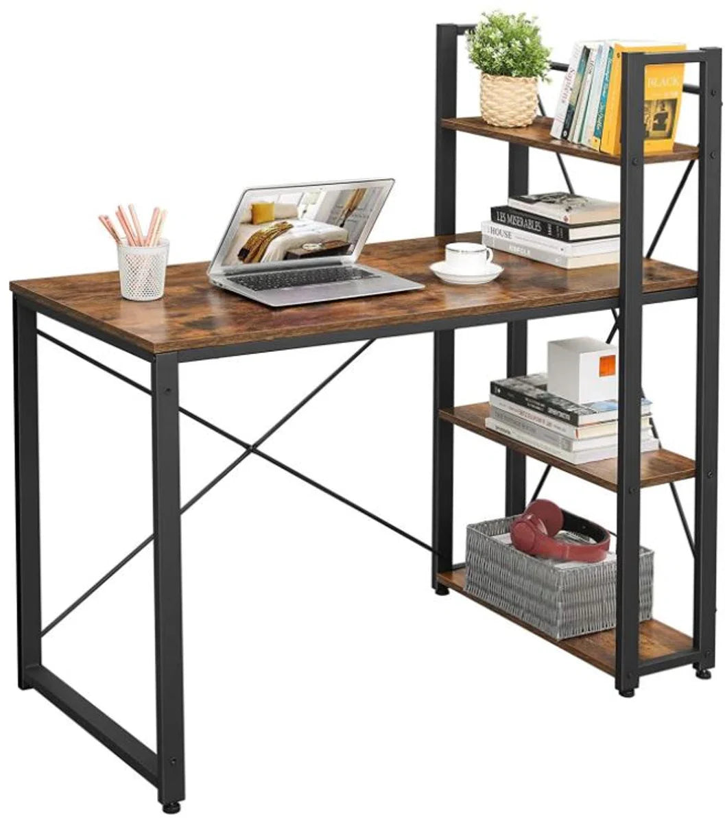 Mazazu - Desk - Computer Desk with Shelves - Home Office - Industrial - Vintage - Brown/Black - 60x120x76/120