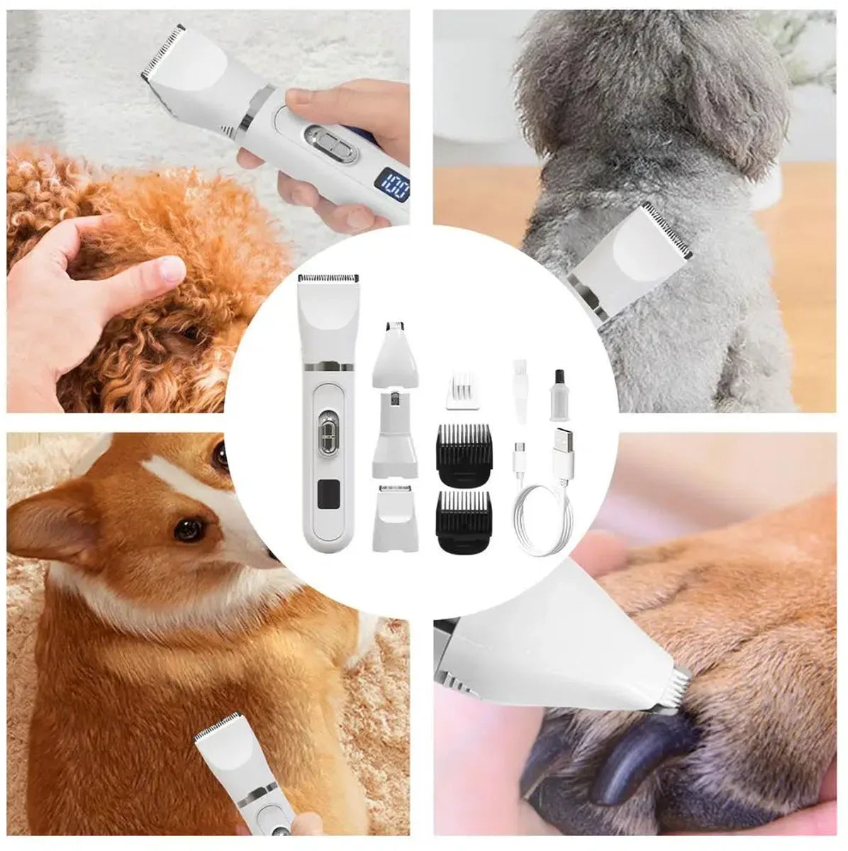 Hair trimmer - Pet hair remover - 3 Pieces Pet Clippers White Small Dog Shaver Ceramic