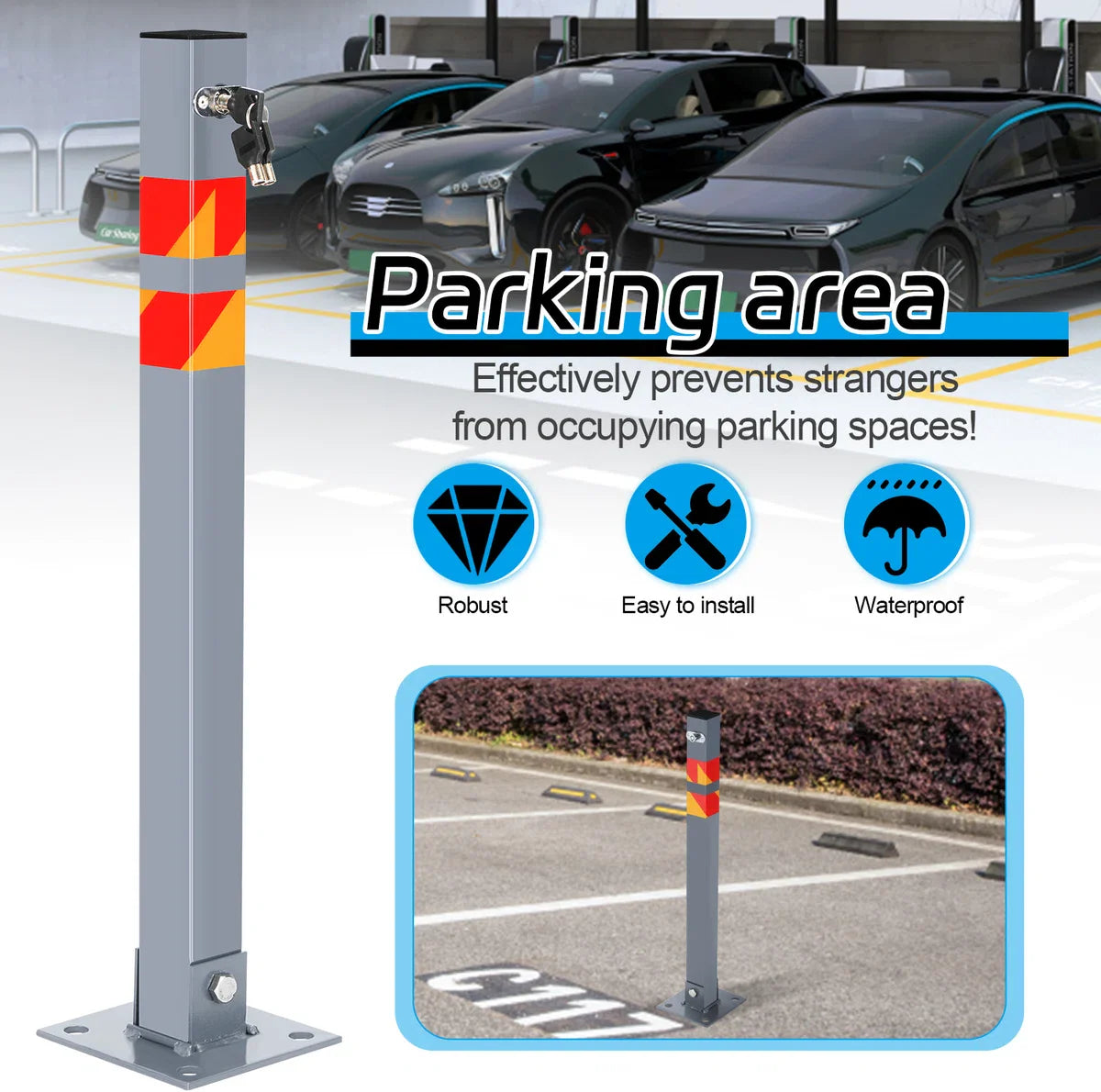 Parkeerplaats Slot - Parkeerbeugel - 3 stuks Parkeerpaal - Oprit Ruimte Bewaker –Waterdicht Auto Slot - Parkeerruimte Slagboompaal - Parkeerpaal