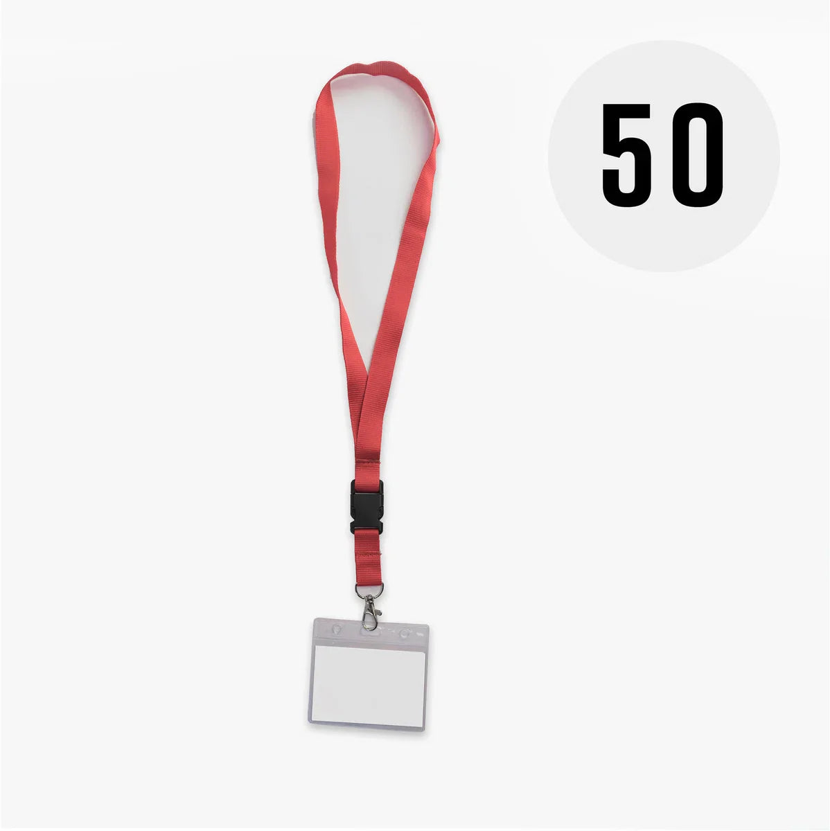 Red lanyard with badge/pass holder, per 50 pieces