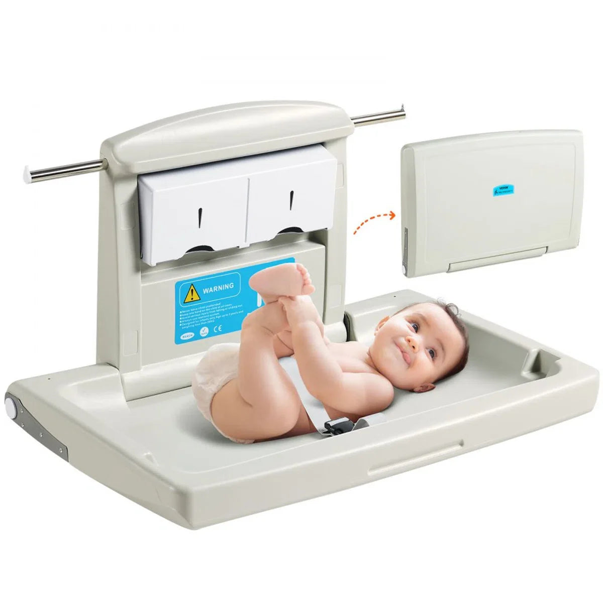 Wall-mounted changing unit, detachable changing table changing trolley, grey changing table with changing mat, safety belt, space-saving and stable, changing rack 20 kg carrying capacity baby