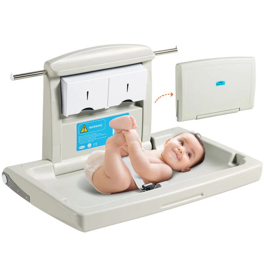 Wall-mounted changing unit, detachable changing table changing trolley, grey changing table with changing mat, safety belt, space-saving and stable, changing rack 20 kg carrying capacity baby