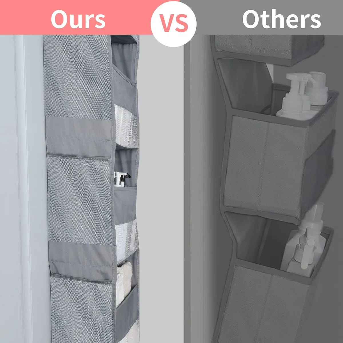 Deurhanger met 5 vakken, 1-pack opbergrek voor achter de deur, grijs ophangrek voor de deur, deurrek, deurhanger, opberghanger voor slaapkamer, deurrek