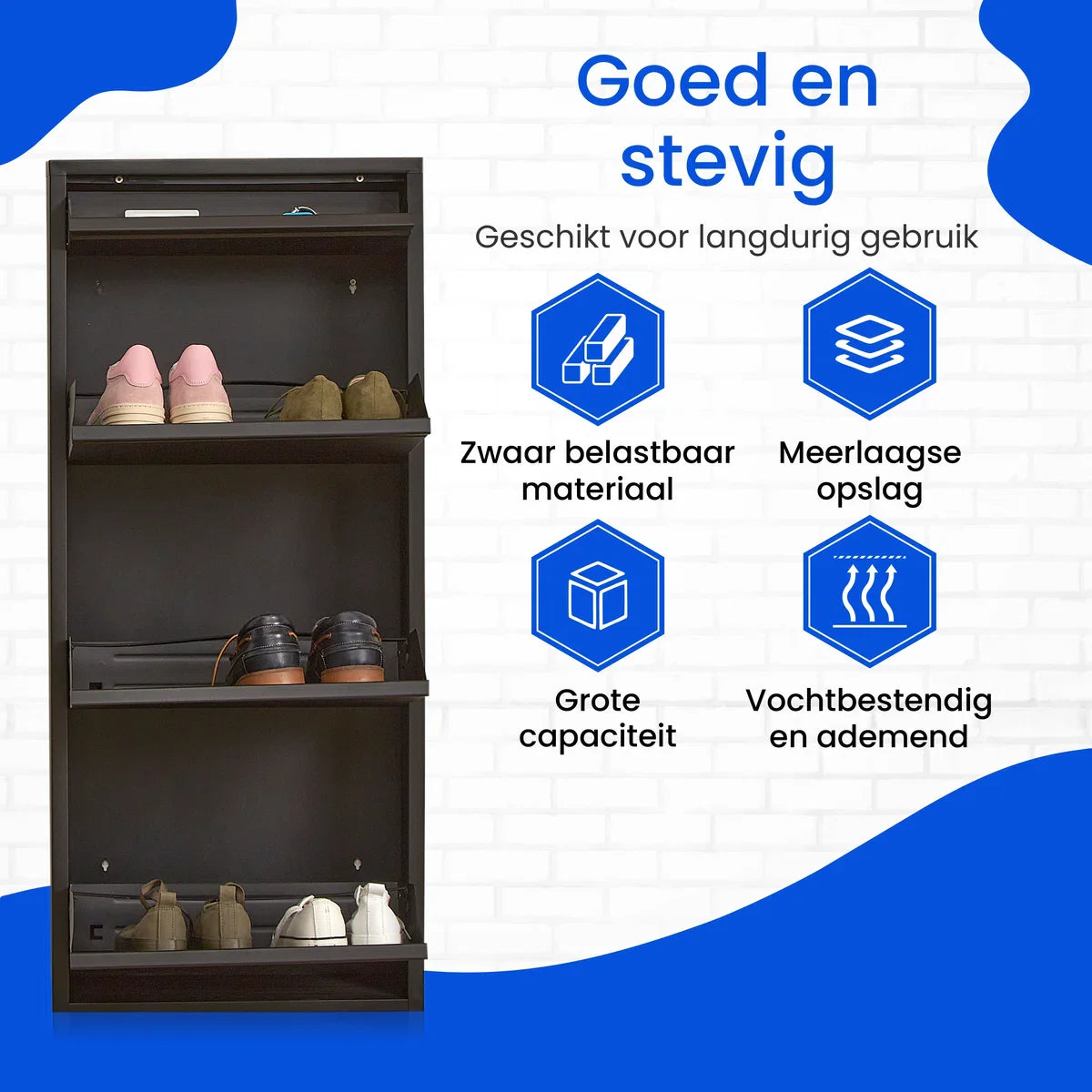 VEEHAUSÂ® - Graham - Praktisch schoenenrek - schoenenrek zwart - schoenenrek met 3 niveaus - extra niveau - schoenenkast zwart - schoenenrek metaal industrieel - metaal - 50 x 114 x 15cm -zwart