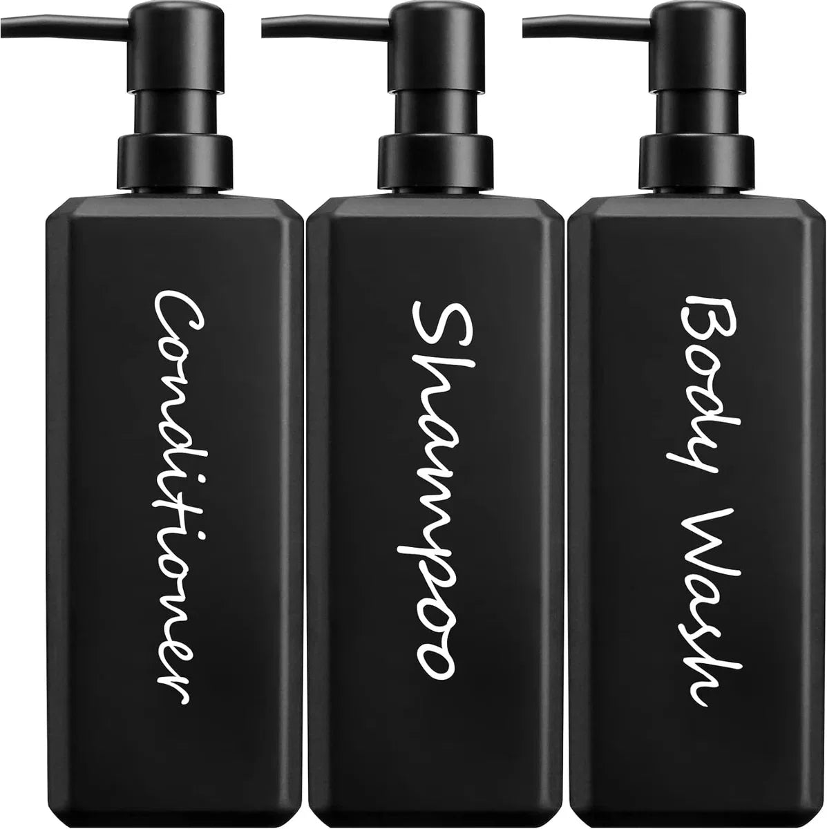 3 stuks shampoodispensers, 500 ml shampooflessen om een matzwarte plastic zeepdispenser met pomp te vullen, badkamerdispenser pompflessenset voor conditioner, douchegel en lotion.