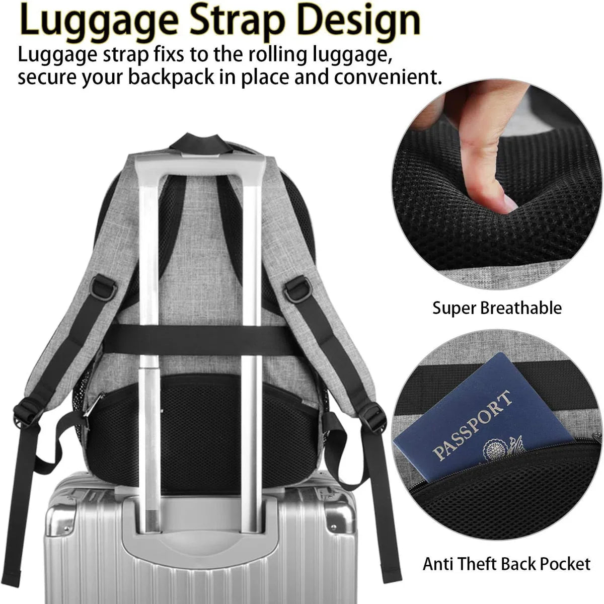 Travel Laptop Rugzak, TSA Grote Reistas voor Vrouwen Mannen, 17 Inch Zakelijke Vlucht Goedgekeurd Carry On Rugzak met USB-Lader Poort en Bagagemouw, MATEIN Duurzame College School Boekentas, Grijs