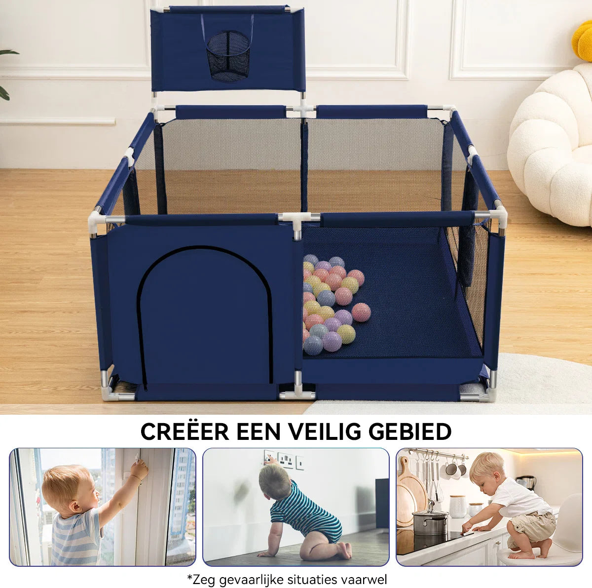 Grondbox - Speelbox - Grondbox Baby - Playpen - 128x128x66cm - Blauw