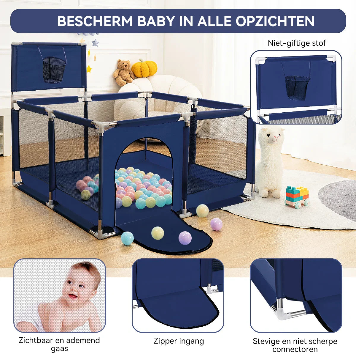 Grondbox - Speelbox - Grondbox Baby - Playpen - 128x128x66cm - Blauw