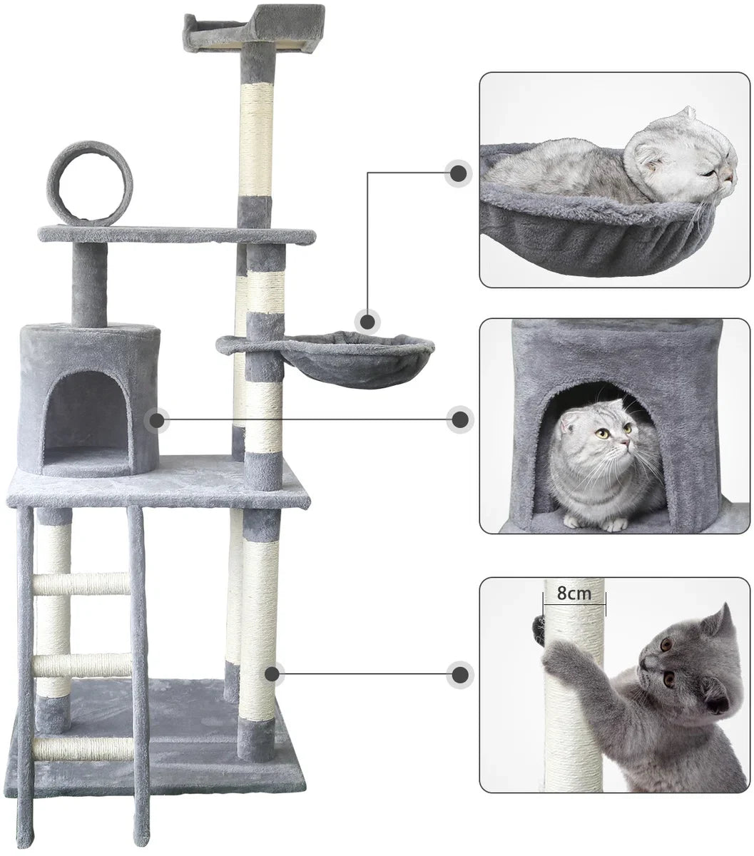 Cat Scratching Post 40KQY - 59 x 59 x 156 cm - Cat Furniture - Scratching Post - Scratching Post for large cats - Scratching Posts - Grey