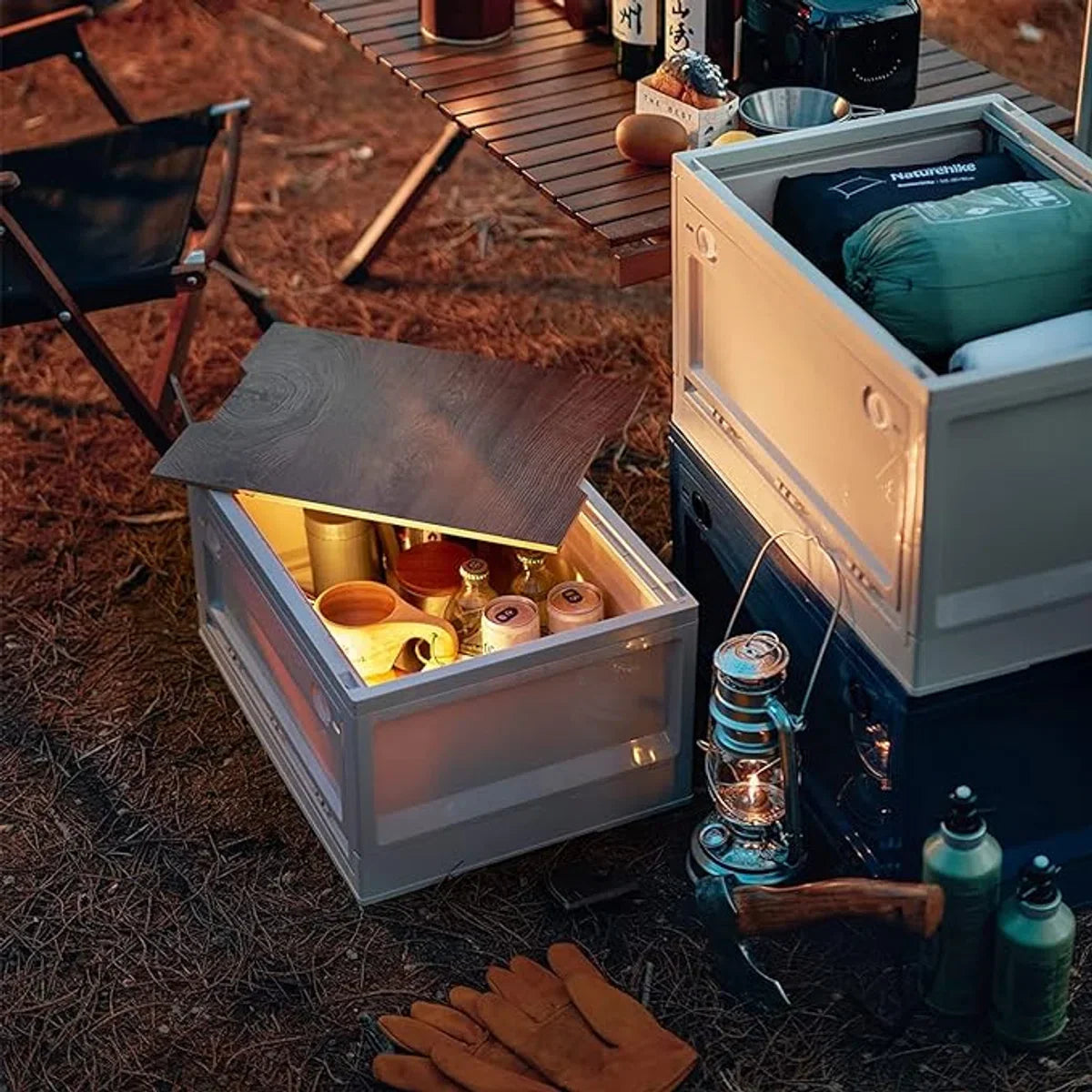 Campingbox met Deksel Opbergdozen met Deksel 35L voor Auto Kofferbak-Organizer Campingbox Vouwbox met 4 Wielen Camping Accessoires voor Reizen Kofferbak Opbergdoos - Groen