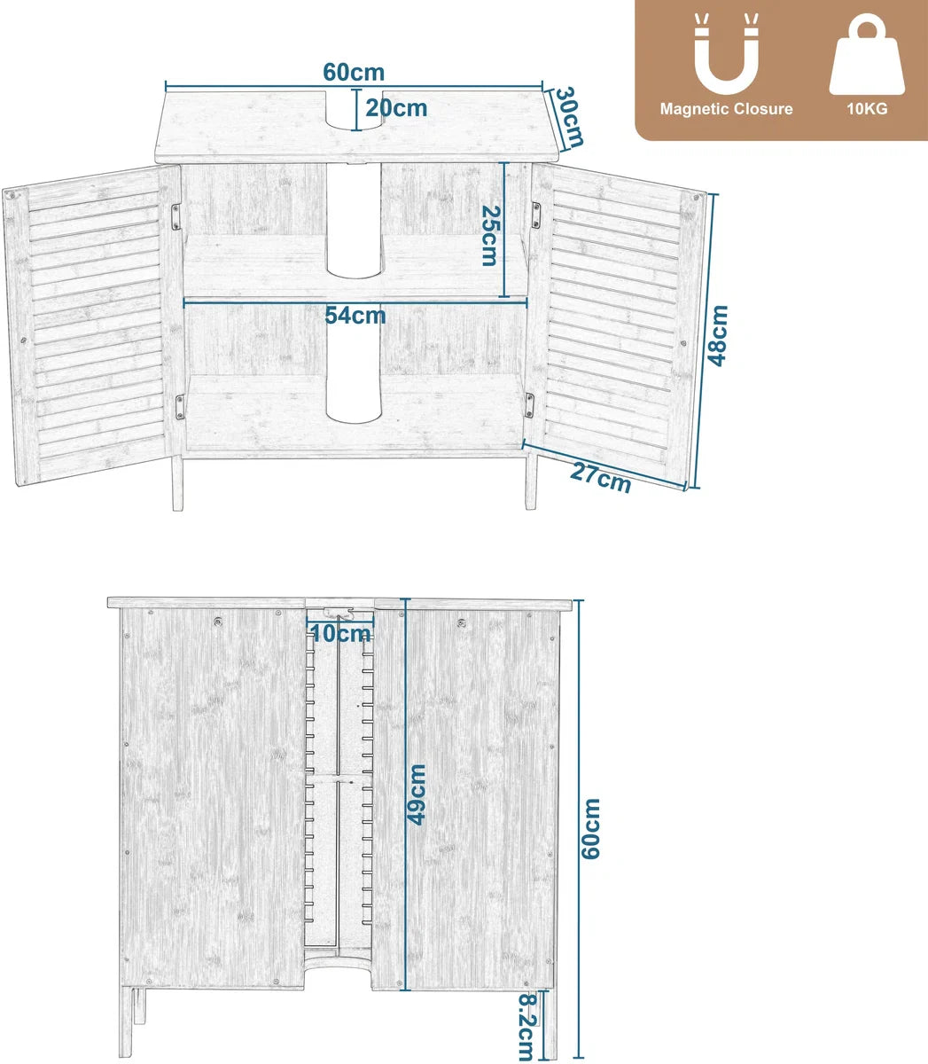 Badkamerkast - 60x30x60cm Ondermeubel Wastafel - Handdoeken Kast - Opbergkast Badkamer - Wastafel Onderkast - Hout - Bamboe
