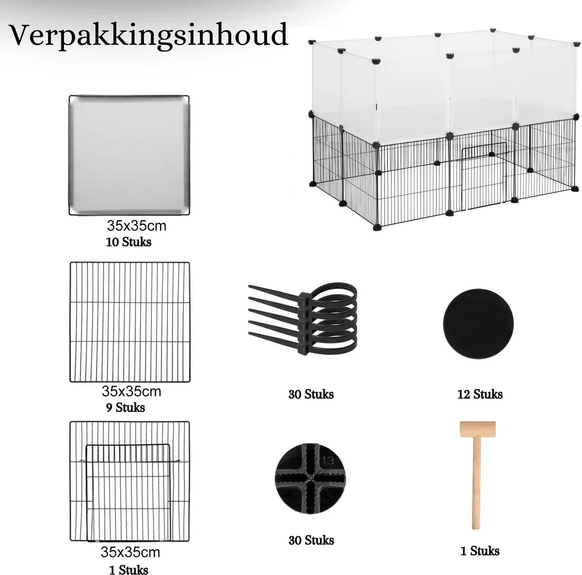 Pet enclosure - Cat enclosure - Dog enclosure outdoor - Indoor rabbit hutch - Rabbit run - Chicken coop - Run - Outdoor animal enclosure - 107 x 72 x 72 cm - White