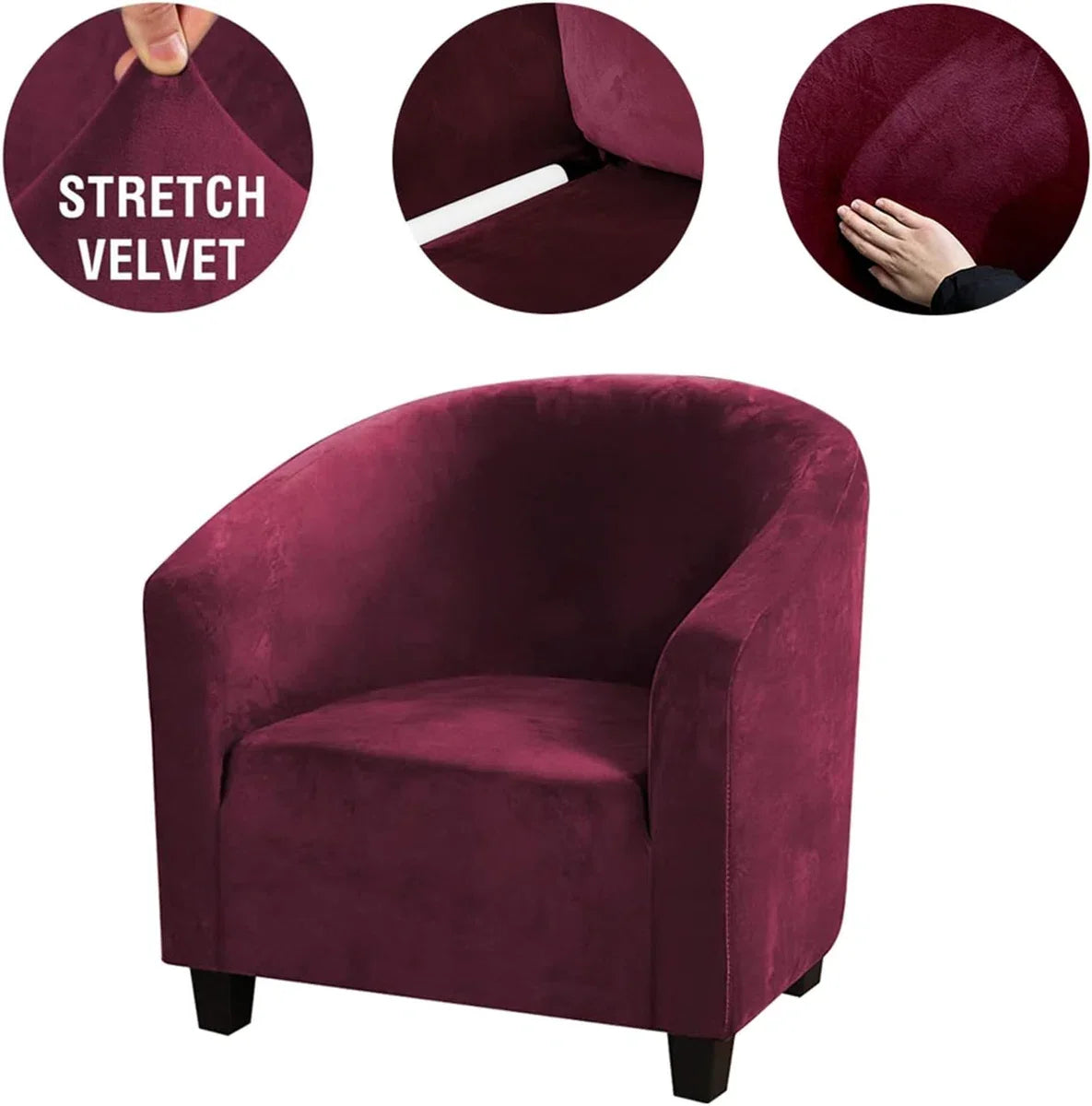 Soft Velvet Bucket Seat Cover - Hoge stretch kuipstoelhoezen Zachte clubstoelhoezen Fauteuilhoezen voor eetkamer woonkamer Internet Cafe Bar Kantoorreceptie (wijnrood)