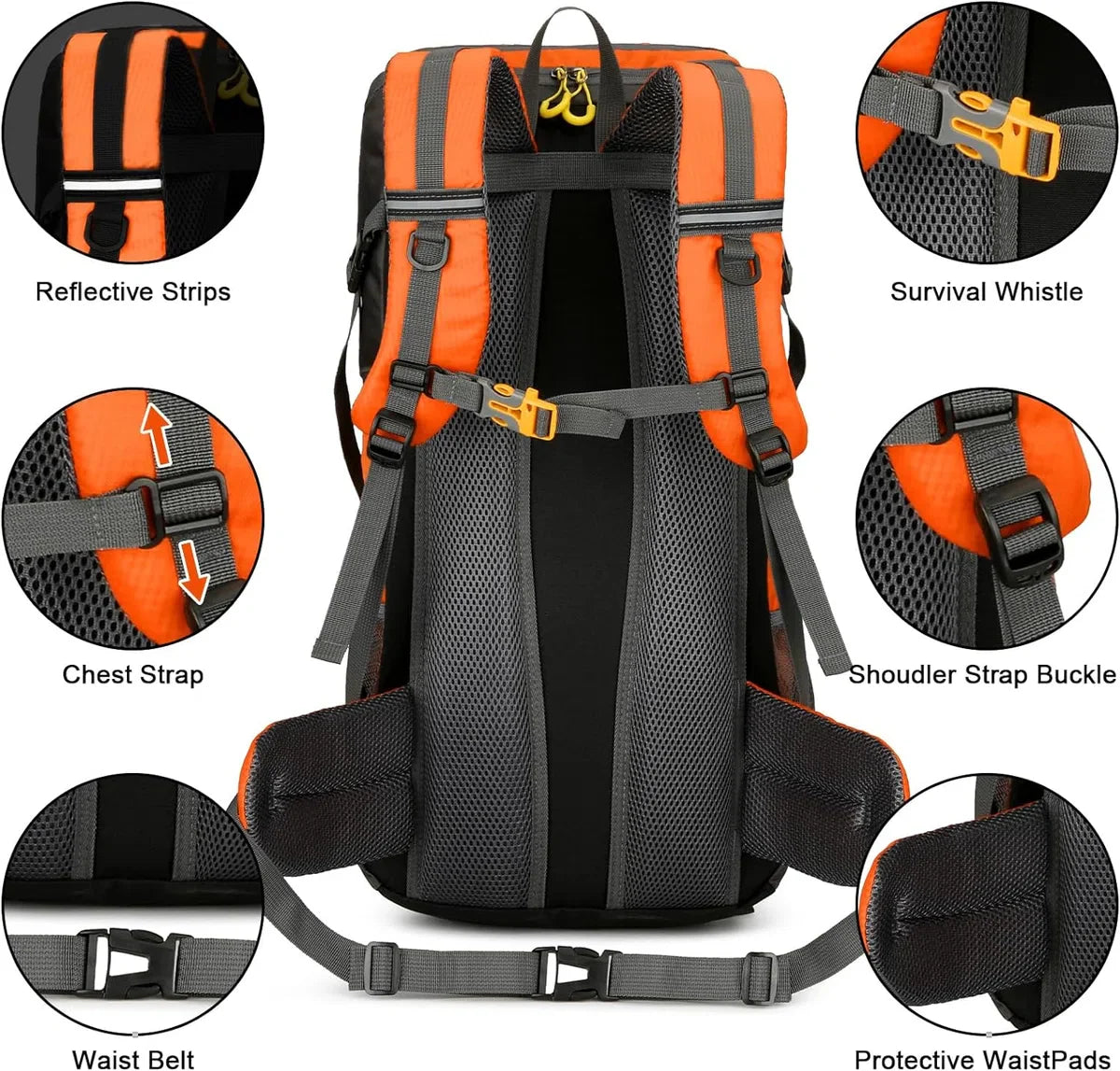 Hiking Backpack, 50L Trekking Rucksack with Rain Cover, Travel Backpack Waterproof Camping Backpack for Hiking, Camping, Climbing, Travel, Sports, Men and Women
