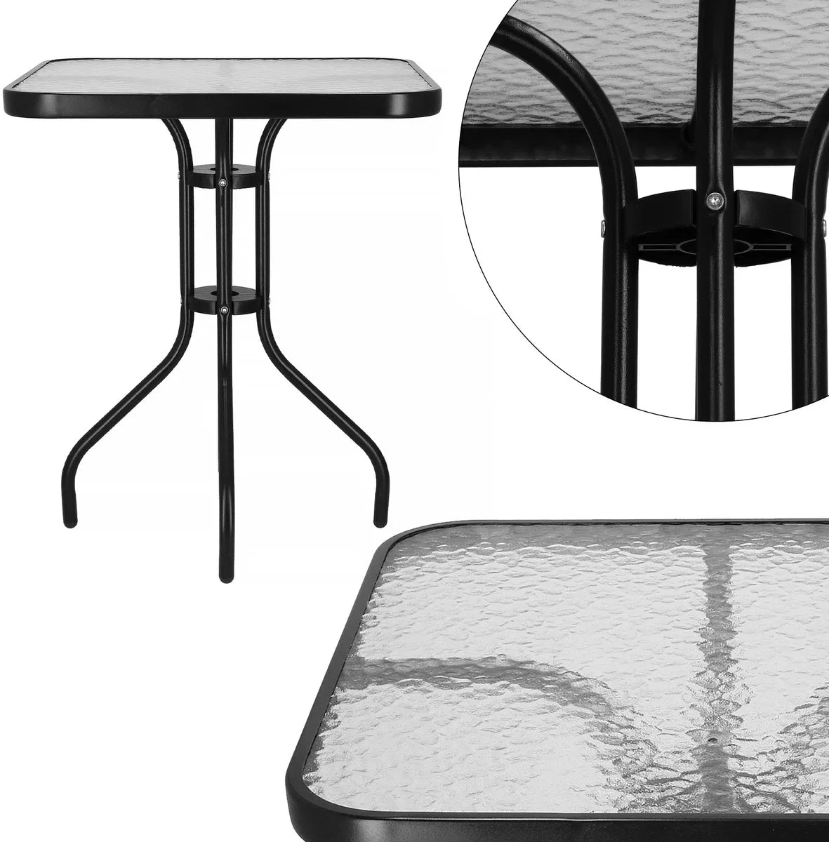 Springos Tuin table | Outdoor table | Side table Outdoor | Metal | Tempered Glass | Square | 60 x 60 x 70 cm | Black