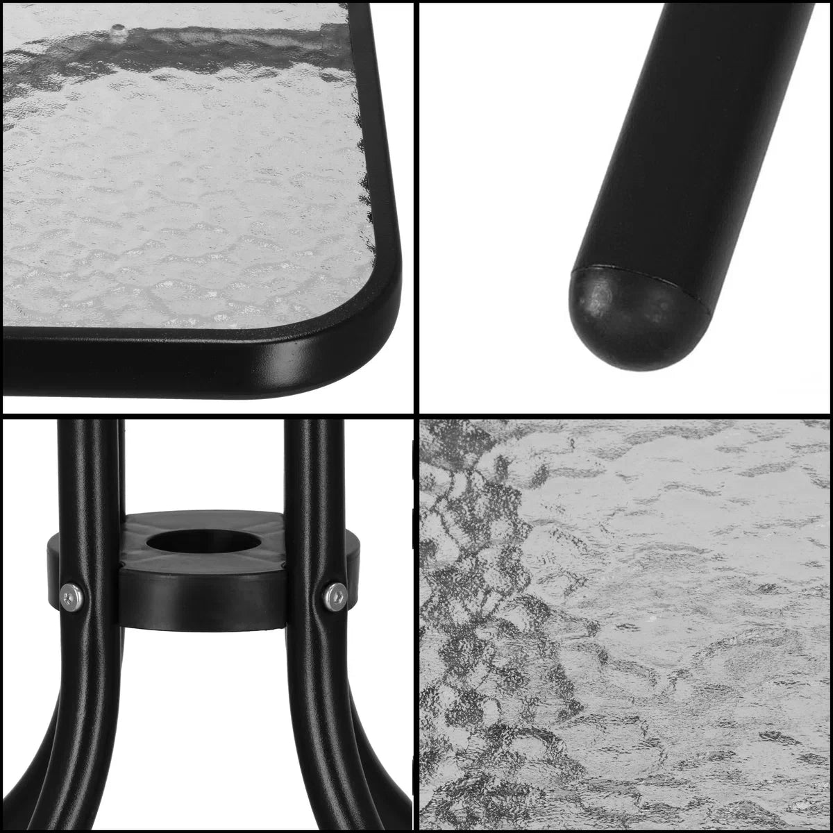 Springos Tuin table | Outdoor table | Side table Outdoor | Metal | Tempered Glass | Square | 60 x 60 x 70 cm | Black