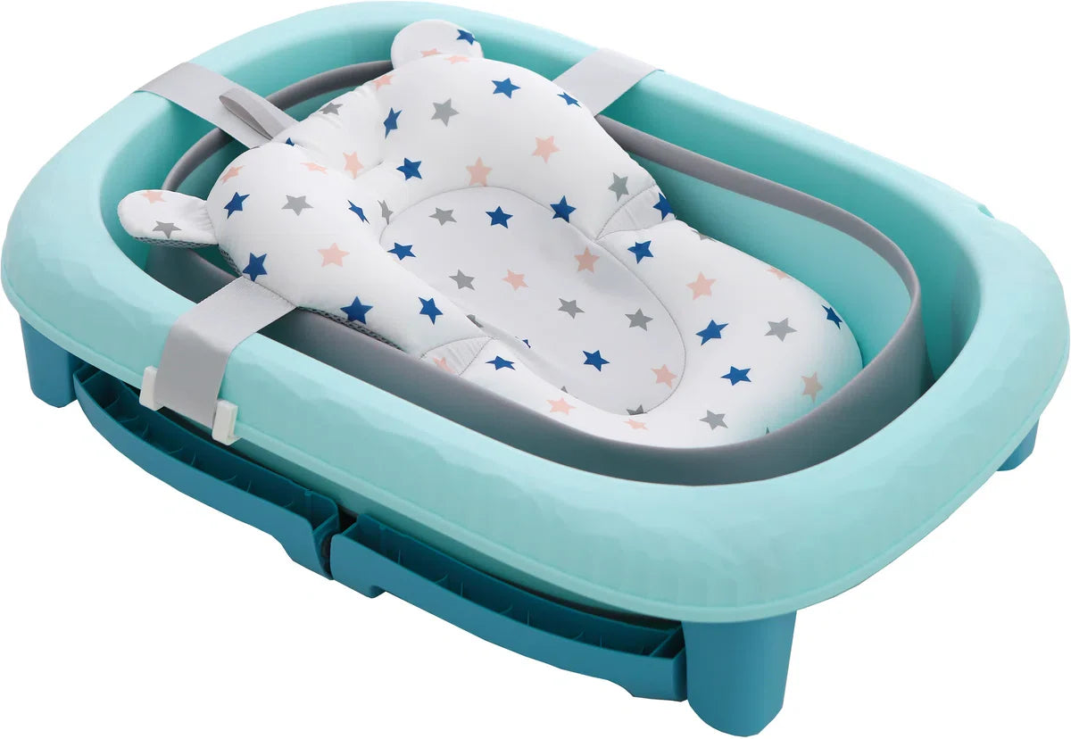 Babybadje Opvouwbaar - 4 in 1 - Opbergmand - Inclusief badkussen - Antibacterieel Babybadje - Met badkruk - Zitbad - Bademmer - Groente