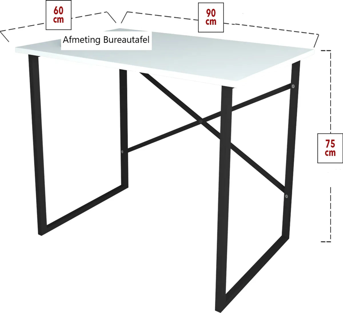 Desk - White - 60x90 cm - Table - Desk - Computer desk - Office desk - Laptop table - Office desk for Adults