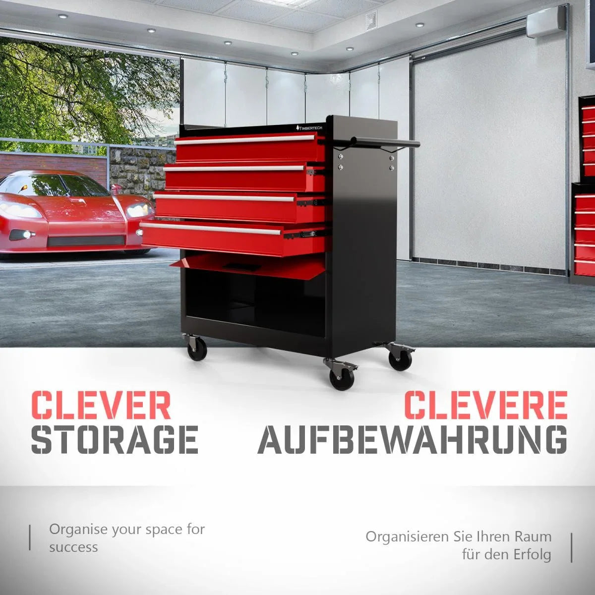 Gereedschapswagen XXL - 4 laden - Rood / zwart